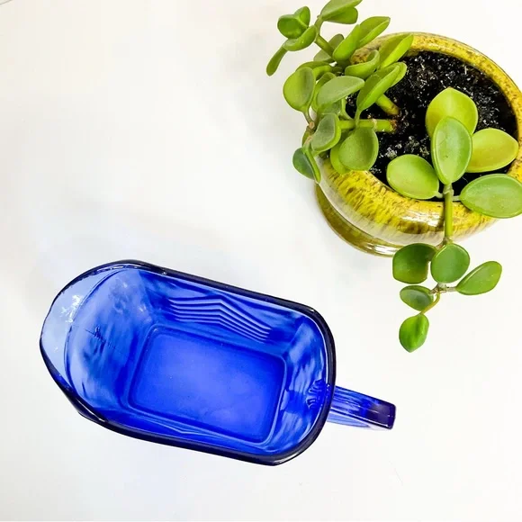VINTAGE Cobalt Blue Depression Glass Creamer & Sugar Set Retro Art Deco - Picture 10 of 11